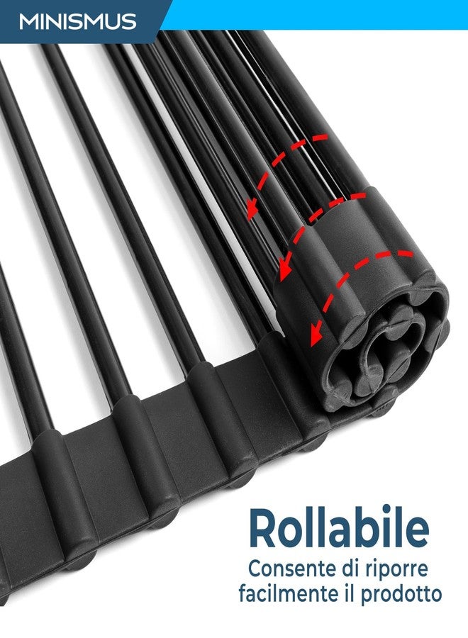 Minismus Over Sink Drying Rack 13x17 Inches, Kitchen Sink Dish Drying Rack Black, Sink Rack, Drying Rack Kitchen Sink Drain Rack, Roll Up Dish Drying Rack Over the Sink - roll out drying rack for sink - Image 4
